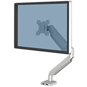 Fellowes Platinum eenvoudige monitorarm voor 1 monitor tot 32"", in hoogte verstelbaar, VESA-standaard, 2 usb-poorten, zilver, 8056401