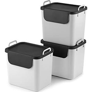 Jive 3 x 30 liter afvalscheidingssysteem voor de keuken, kunststof (gerecycled PP), wit, 3 x 30 liter (39,8 x 29,8 x 50,1 cm)