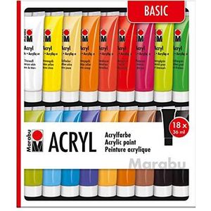 Marabu 121000201 – acrylverf kleurenset, 18 x 36 ml, acrylverf