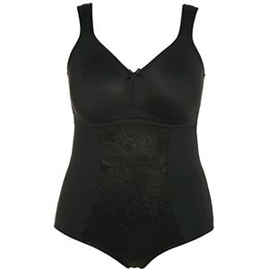 Ulla Popken Bodysuit voor dames met gevormde beugel van jacquard-kant, zwart, 95, zwart.