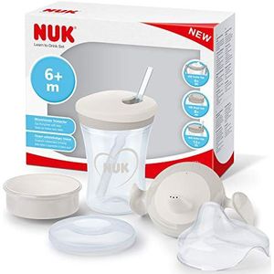 NUK 3-in-1-trainingsset | Inclusief Trainer Cup (6+ maanden) | Magic Cup sippy cup (8+ maanden) | Action Cup voor peuters (12+ maanden) | 230 ml | BPA-vrij | Hartjes (transparant)