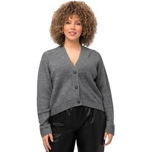 Ulla Popken Cardigan, V-hals, knoopsluiting, raglanmouwen, vest voor dames, Lichtgrijze mix