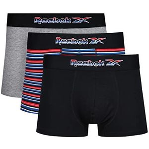 Reebok Korte boxershorts van superzacht katoen voor heren in grijs/zwart/rood gestreept, grijs gemêleerd/zwart/rood gestreept, XL, Grijs gemêleerd/zwart/rood gestreept