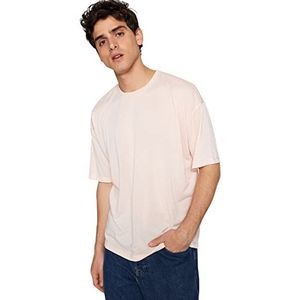 TRENDYOL Oversize Heren T-Shirt Standaard Ronde Hals Gebreid Patroon Roze L Roze L, Roze