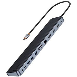 Baseus 12-in-1 dockingstation voor laptop met 2 x HDMI 4K, DP, 100 W PD, 3 x USB 3.0, 1 x USB C, Gigabit Ethernet, SD- en TF-kaartlezer voor