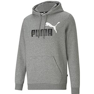 PUMA Ess+ capuchontrui voor heren, met groot logo, 2 kraag, Middelgrijs gemêleerd