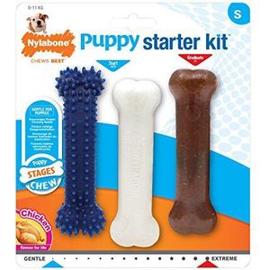 Nylabone Puppy Starter Set van 3 kauwbotten voor honden, zacht, gegradueerd, maat S, voor puppy's tot 11 kg