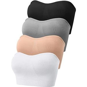 Geyoga Set van 4 bandeau-beha's voor dames met antislip voering, gevoerd, strapless, naadloos, met ondersteuning, klassieke kleur, M, Klassieke kleur.