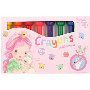 Depesche 12274 Princess Mimi – Crayon de cire avec décoration de chat, 8 crayons de cire dans un étui en carton