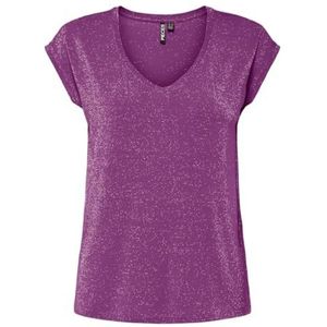 Pieces Pcbillo Tee_Lurex Stripes T-shirt voor dames, Vivid Viola / detail: gouden lurex, XS