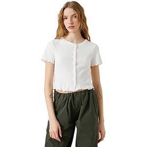 Koton T-shirt à manches courtes col rond en coton pour femme, Écru (010), XS