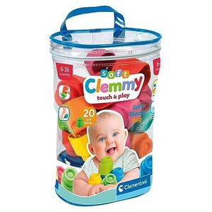 Clementoni - 17877 – Soft Clemmy – zachte zak met 20 blokken – blokken voor kinderen, sensorisch spel, educatief speelgoed baby's van 6-36 Maanden, gemaakt in Italië