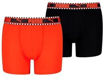 PUMA Dubbel logo nauwsluitende boxershorts voor jongens, Rood/Zwart