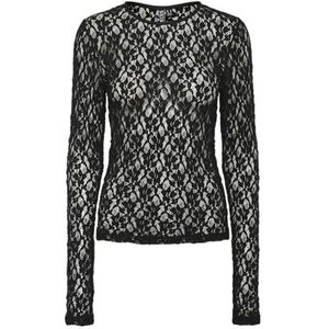 PIECES Pchazel Ls Lace Top Noos Pchazel Ls Lace Top Noos Dames (1 stuk), zwart.