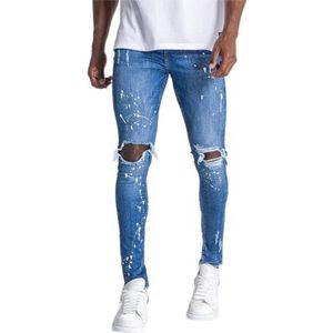 Gianni Kavanagh Bleach Splatter Blue Jeans voor heren, blauw (Medium Blue), M, blauw (medium blue)