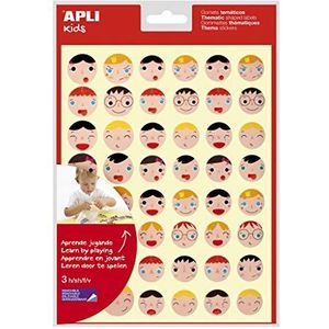 APLI Kids 18770 - Zak met 144 stickers met Emotion gezichten in 2 maten, afneembare lijm, 3 vellen
