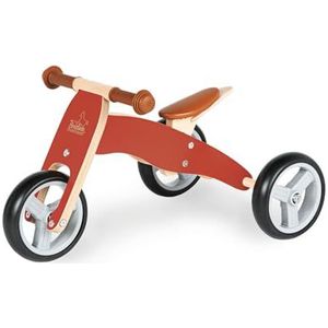 PINOLINO Charlie Mini-driewieler van hout, 4-weg inklapbaar, 6-weg in hoogte verstelbaar zadel, voor kinderen van 1,5 tot 3 jaar, rood/naturel
