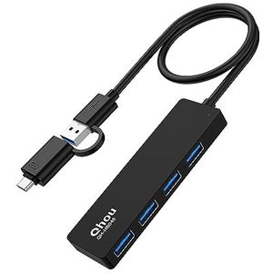 USB 3.0 hub, ultradunne datahub met 4 USB Type-A USB 3.0-poorten, compatibel met Mac, PC, iMac en meer