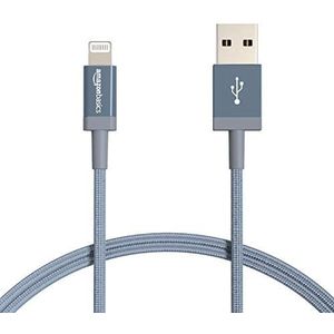 Amazon Basics Set van 2 Lightning-naar-USB-A-kabel van gevlochten nylon, MFi-gecertificeerd voor iPhone, donkergrijs, 0,9 m