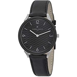 Pierre Cardin Herenhorloge, analoog, kwarts, pigalle strepen, zwart/zwart, riem, zwart/zwart, riem