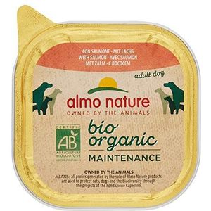 Almo Nature - Bio Organic - Vochtig hondenvoer met zalm -Biologisch paté voor volwassen honden: 9 bakjes van 300 g