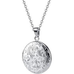 TOFBS Ronde fotoketting, dames, heren, medaillon, hanger, medaille, personaliseerbaar, roestvrij staal, fotohouder, ketting, sieraden, meisjes, perfect cadeau, roestvrij staal, Roestvrij staal