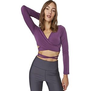 Trendyol Mink Binding Gedetailleerde crop gebreide blouse voor dames, Paars, XL