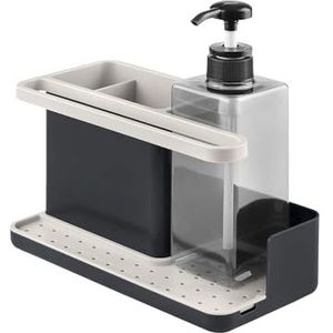Avilia Organiseur d'outils de nettoyage pour cuisine et salle de bain, avec distributeur de savon 600 ml, en plastique, 22,5 x 23,5 x 11,5 cm, gris et noir