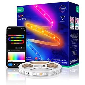 NOUS Alexa RGBIC Ledstrip, 10 m, dimbaar, wifi, zelfklevend, voor vochtige ruimtes, Amazon EchoTuya Smart, binnenverlichting, F5 tv-strip