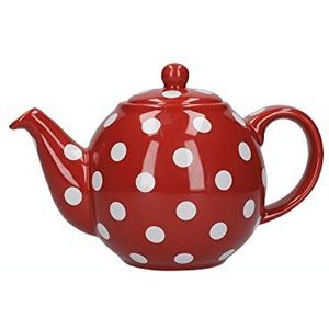 London Pottery Rode Ronde Theepot met Witte Stippen 4 Kopjes