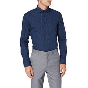 Seidensticker Zakelijk overhemd voor heren, gemakkelijk te strijken overhemd met zeer smalle pasvorm, slim fit, lange mouwen, kentkraag, 100% katoen, donkerblauw 42, Donkerblauw
