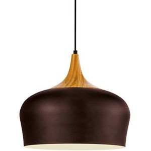 Eglo Obregon Hanglamp, 1-lichts, modern, hanglamp van metaal in bruin, crème en eikenhout, eettafellamp, woonkamerlamp met E27-fitting,Bruin (hout)