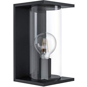 EGLO Cascinetta Buitenwandlamp, 1-lichts buitenlamp, vintage, retro, wandlamp van verzinkt staal in zwart en helder glas, buitenlamp met E27-fitting, IP44