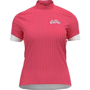 Odlo T-shirt S/U collar S/S met ritssluiting, print Essentiele dames, Paradise Pink - wit, XL, Paradise Roze, Wit