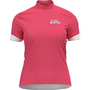 Odlo T-shirt S/U collar S/S met ritssluiting, print Essentiele dames, Paradise Pink - wit, S, Paradise Roze, Wit