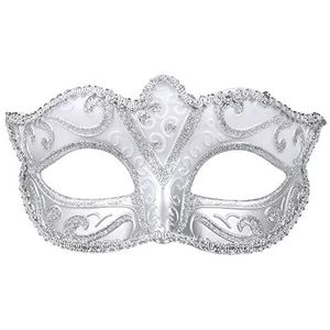 Boland 00339 Venice Felina oogmasker, zilver, elastiek, ornamenten, maskerbal, Venetiaans, carnaval, themafeest, kostuum