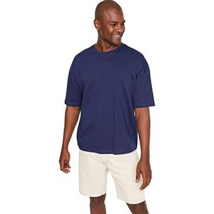 Trendyol T-shirt tissé à col rond standard pour homme, bleu marine, M
