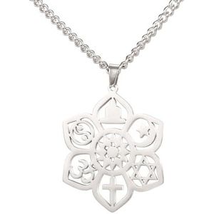 VASSAGO Coexist halsketting met hanger lotusbloem om kruis ster maan ster van David Yin Yang Yoga halsketting voor vrouwen mannen religieuze sieraden cadeau, Roestvrij staal