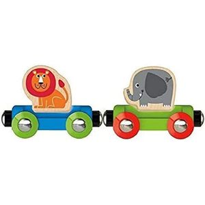 Hape - Autotrein voor het trekken van jungledieren - houten trekspeelgoed - houten treinwagon compatibel met traditionele circuits - 6 stuks van hout - educatief speelgoed - kind 18 maanden +