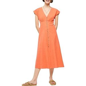 Springfield Effen midi-jurk met knopen voor dames, Oranje