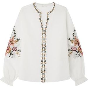Springfield Blusa Bordados Flores Damesblouse (1 stuk), Beige/Camel