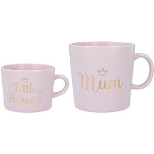 Depesche 12143 Princess Mimi Mini & Mum-set van 2 roze mokken voor moeder en dochter met eenvoudig design en gouden print, beker met handvat van porselein, meerkleurig
