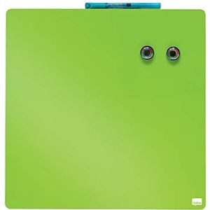 Nobo - Gekleurd mini-magneetbord zonder frame, vierkant formaat, droog uitwisbaar, wandbevestigingen, huis/kantoor, 360 x 360 mm, groen, 1903773