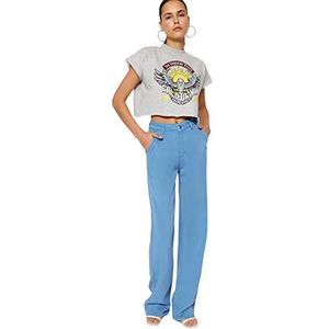 Trendyol Care Pantalon en jean taille haute pour femme, bleu clair, 62