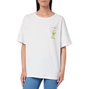 Koton Tweety Licensed Crew Neck Korte Mouwen Rug Print T-shirt Dames, Ecru (010)