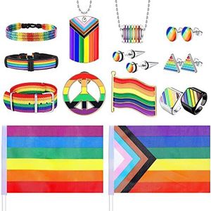 Kakonia Pride Bijoux Set LGBTQ Accessoires Gay Pride Armband Ketting Pride Pin Rainbow Oorbellen Lesbisch Gay Běuelle Trans LGBTQ Cadeau, leer