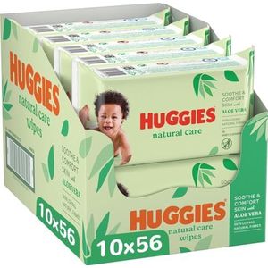 Huggies Natural Care - 560 lingettes bébé - 10x56 linfettes - à l'aloe vera - À base de fibres naturelles respectueuses de la peau et enrichies en Aloe Vera