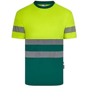 VELILLA 305633 tweekleurig gerecycled polyester T-shirt met korte mouwen en gesegmenteerd lint, groen en neongeel, maat XL, groen en neongeel, XL, groen/fluorescerend geel