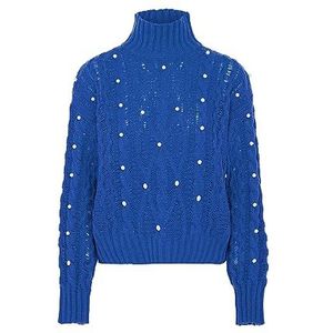 Nascita Dames coltrui met lange mouwen en parelornament polyester koningsblauw maat M/L trui sweatshirt, medium, koningsblauw, M, Royal Blauw