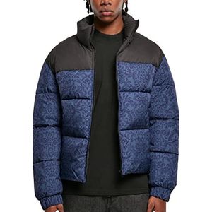 Urban Classics AOP Retro Puffer Jacket Herenjas, donkerblauw Damast Aop, S, Donkerblauw damast Aop